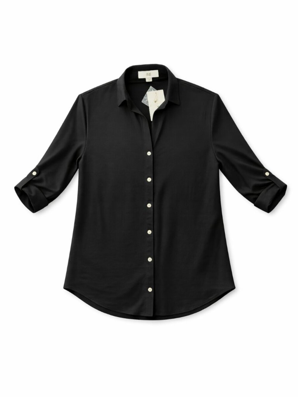 Magaschoni Women’s Black Blouse Size S 3/4 Sleeve Button Front Elegant Top - Picture 2 of 6
